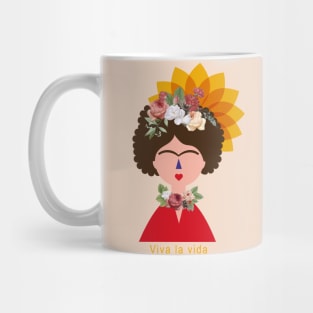 Frida kahlo portrait mexican painter colorful flowers feminist feminism viva la vida Mug